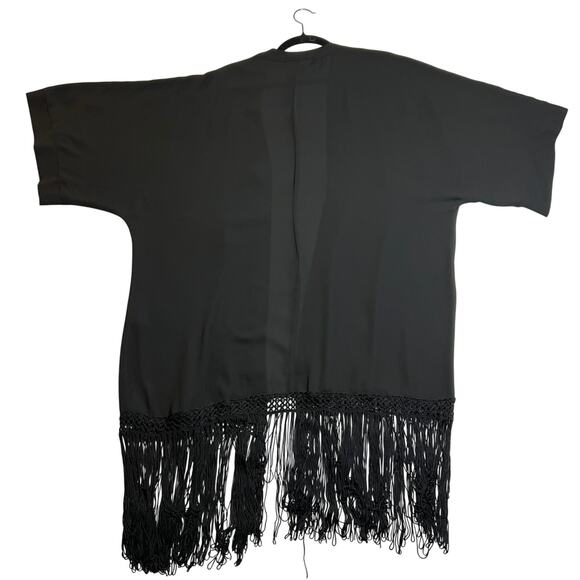 Forever 21 Open Front Long Line Kimono w/ Fringe Hem Size Medium Boho Minimalist - Picture 2 of 6